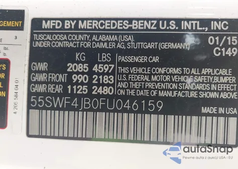 2015 Mercedes-Benz C 300 Sport из США, поврежденный, VIN 55SWF4JB0FU046159